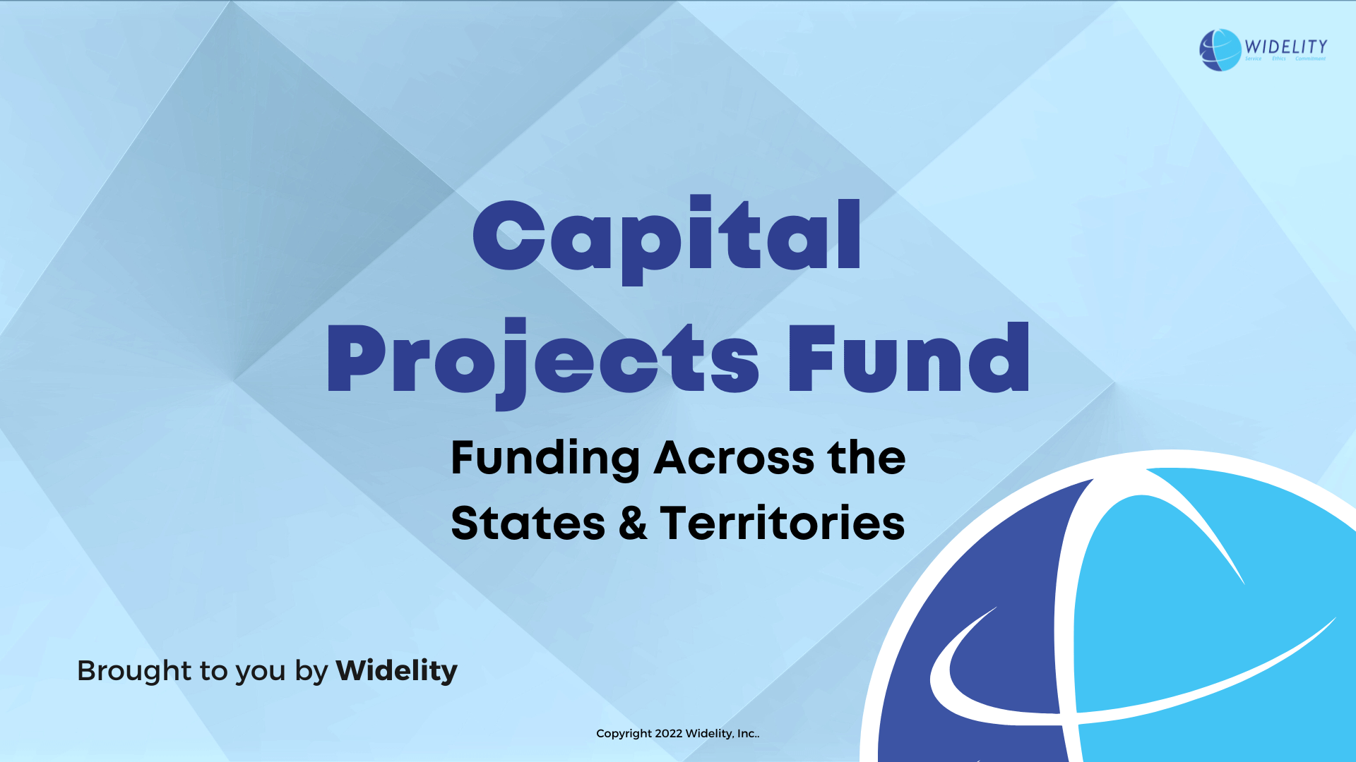 Title slide for the upcoming Widelity webinar on the Capital Projects Fund, funding across the states and territories